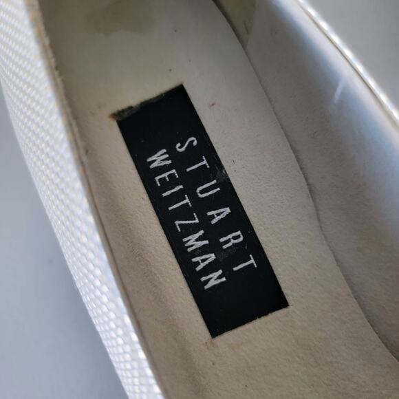 Stuart Weitzman Leather Block Heel Pumps Womens Size 9 Bone White Textured - Picture 5 of 15
